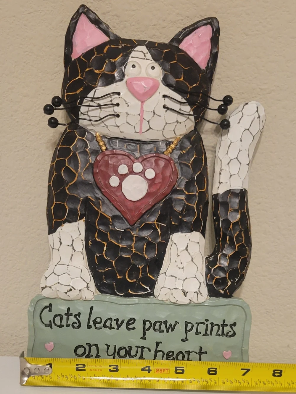 GANZ Black & White Cat Wall Plaque with Pink Accents and Red Heart